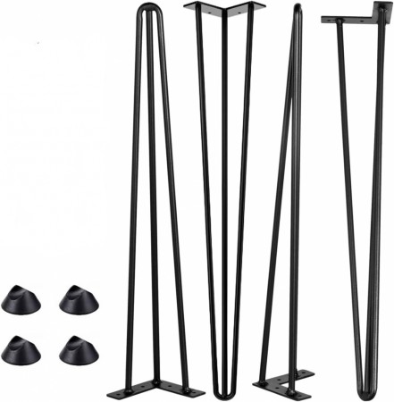 102 CM HAIRPIN BORDBEN - 4 BEN, SVART -TRE STENGER + GULVBESKYTTER